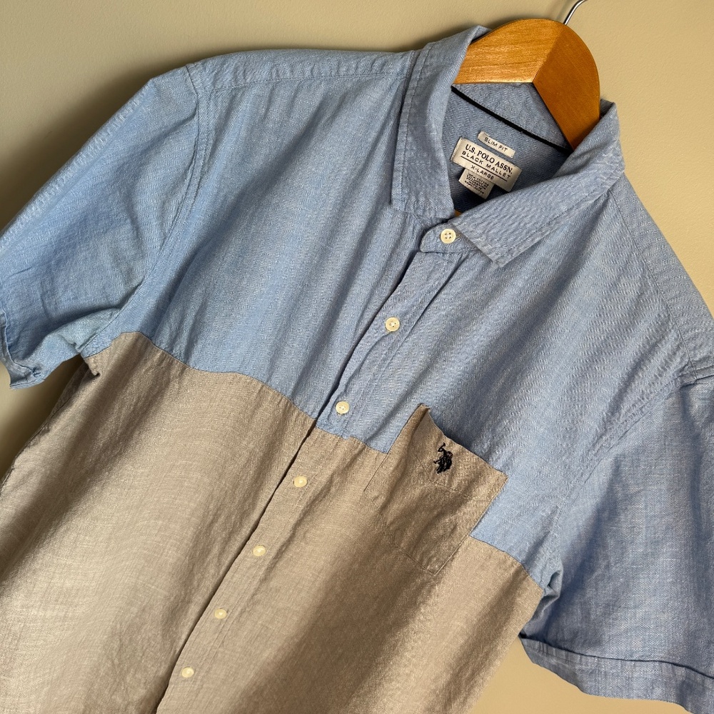 U.S.‎ Polo Assn. Black Mallet Men's Blue/Gray Chambray Button Up Casual Shirt XL